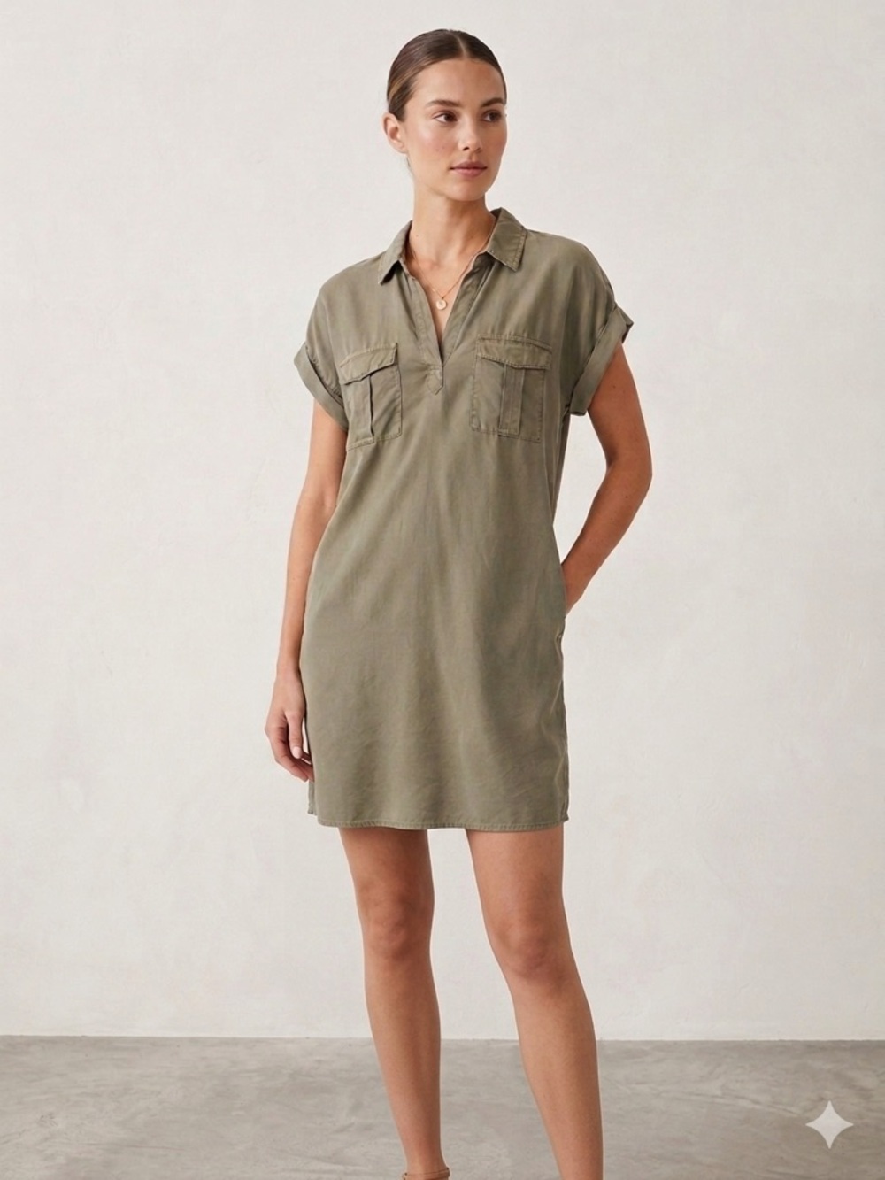 Thread & Supply Olive Shirt Dress
100% Lyocell, Size Large